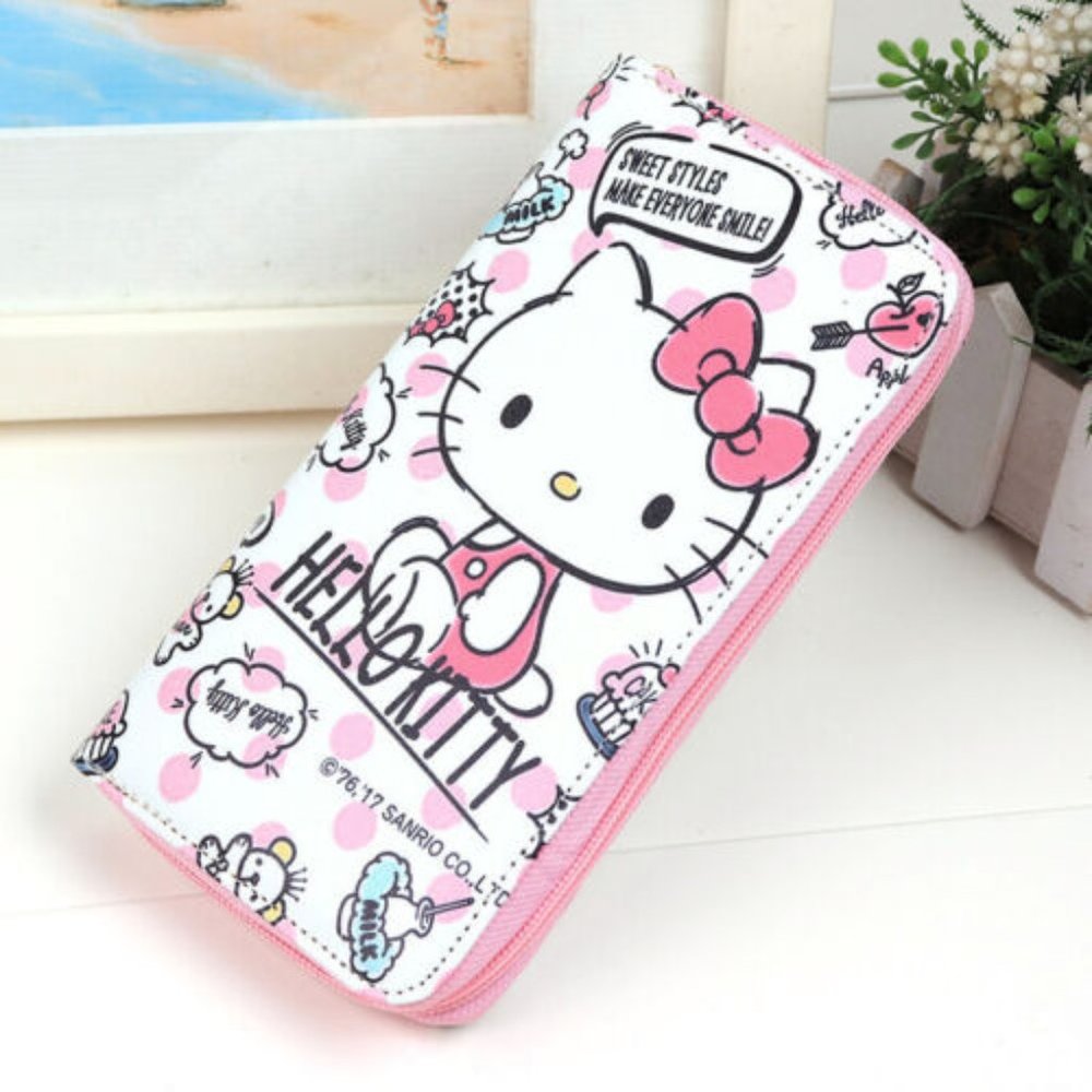 Sweet Kawaii Hello Kitty Round Zip Wallet Pink Fits iphone in Bag Purse Clutch